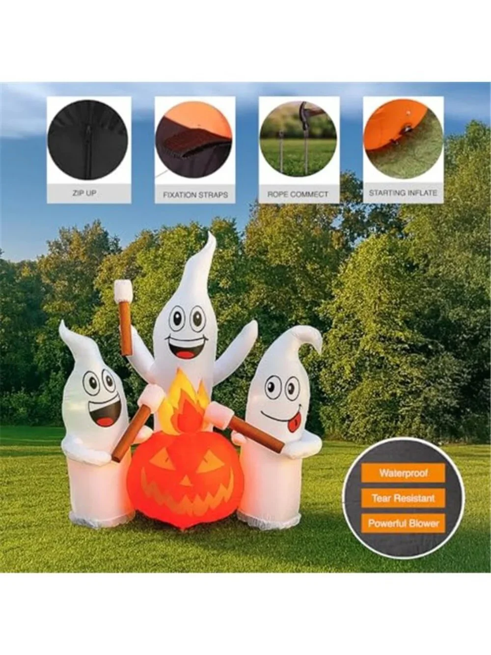 6 FT Halloween Inflatable Ghosts Roasting Marshmallows